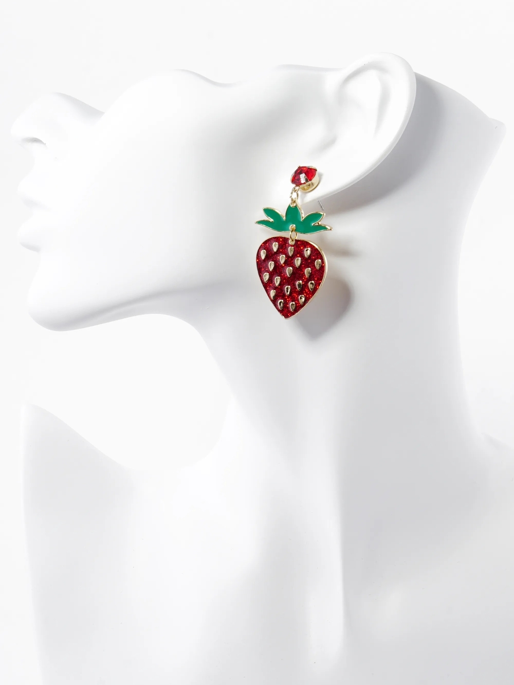 Enamel Filled Strawberry Drop Dangle Post Earrings